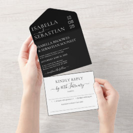 Wedding Formal Black Kindly Reply invite オールインワン招待状