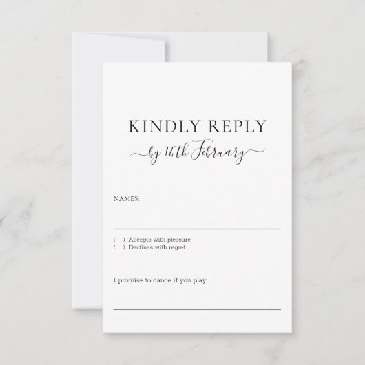 Wedding Formal Black Signature Kindly Reply 出欠カード (正面)