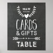 Wedding Gift Table Sign Chalkboard Hearts Arrows ポスター (正面)