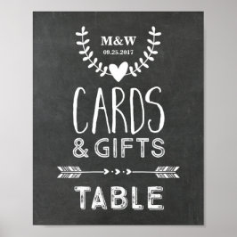 Wedding Gift Table Sign Chalkboard Hearts Arrows ポスター
