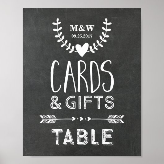 Wedding Gift Table Sign Chalkboard Hearts Arrows ポスター (正面)