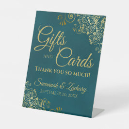 Wedding Gifts & Cards Thank You Teal & Gold 台座サイン