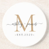 Wedding Gold Monogram Names Year Est コースター (正面)
