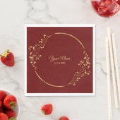 Wedding Golden Floral Geometric Wreath Red Party スタンダードランチョンナプキン (インサイチュ)
