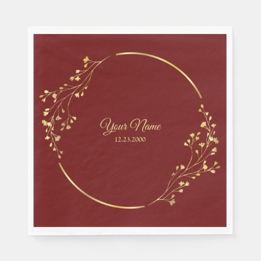 Wedding Golden Floral Geometric Wreath Red Party スタンダードランチョンナプキン (正面)