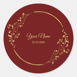 Wedding Golden Floral Geometric Wreath Red Party  ラウンドシール