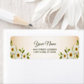 Wedding Golden White Floral Peach Return Address ラベル (インサイチュ)