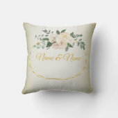 Wedding Greenery Leaves Pink Floral Gold Geometric クッション (裏面)