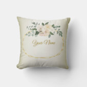 Wedding Greenery Leaves Pink Floral Gold Geometric クッション (正面)