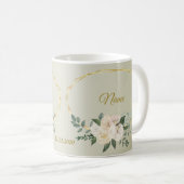 Wedding Greenery Leaves Pink Floral Gold Geometric コーヒーマグカップ (正面右)