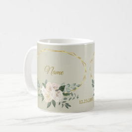 Wedding Greenery Leaves Pink Floral Gold Geometric コーヒーマグカップ