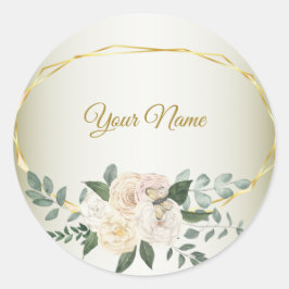 Wedding Greenery Leaves Pink Floral Gold Geometric ラウンドシール