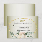 Wedding Greenery Leaves Pink Floral Gold Geometric 出欠カード (正面/裏面)