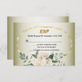 Wedding Greenery Leaves Pink Floral Gold Geometric 出欠カード