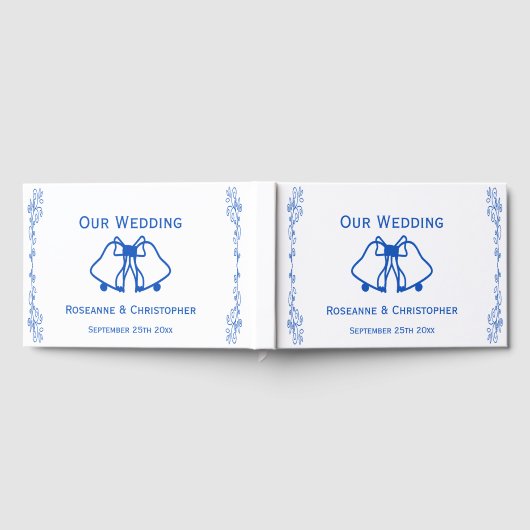 Wedding Guest Book Blue Sapphire Bells Scrollwork ゲストブック (全面)