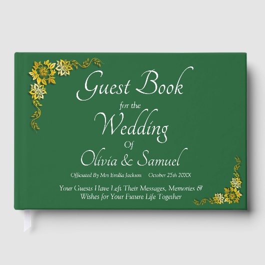 Wedding Guest Book Emerald Green & Gold ゲストブック (正面)