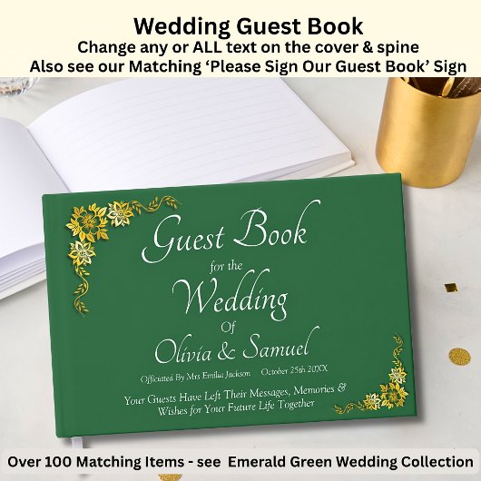 Wedding Guest Book Emerald Green & Gold ゲストブック