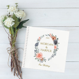 Wedding Guest Book with Soft Peach & Blue Flowers ノートブック