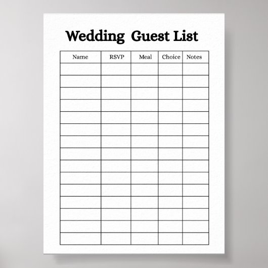 Wedding Guest List Organizer Poster ポスター (正面)