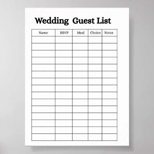 Wedding Guest List Organizer Poster ポスター (正面)