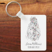 Wedding Hair Stylist Black White Wavy Hair QR キーホルダー (正面)