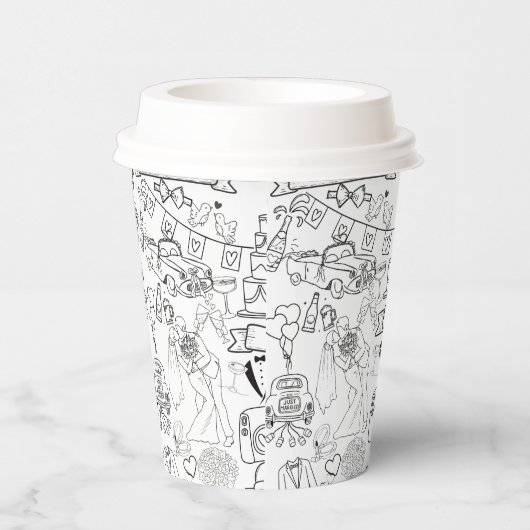 Wedding Hand Drawn Design Coffee Cups 紙コップ (右)