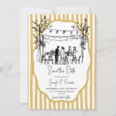 Wedding hand sketched mustard striped 招待状 (裏面)