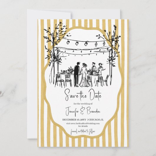 Wedding hand sketched mustard striped 招待状 (裏面)