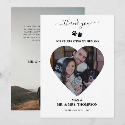 Wedding Heart Photo Couple Pet Dog My Humans  サンキューカード (正面/裏面)