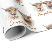 Wedding Highland Cows in Watercolor ラッピングペーパー (ロールコーナー)