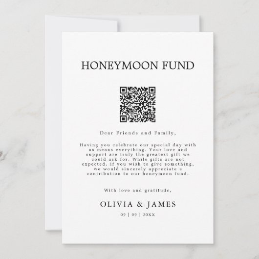 Wedding Honeymoon Honeymoon Fund QR Code Sign,  招待状 (正面)