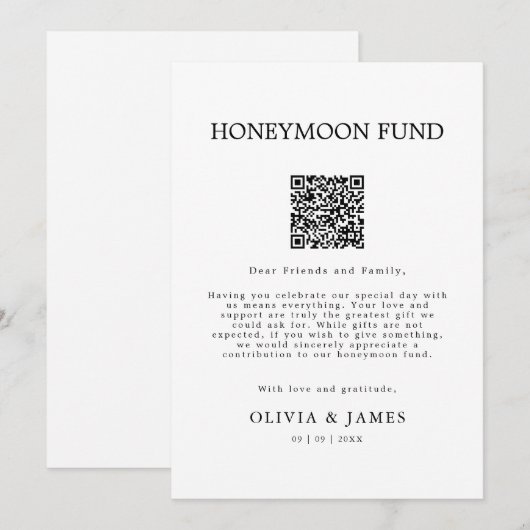 Wedding Honeymoon Honeymoon Fund QR Code Sign,  招待状 (正面/裏面)