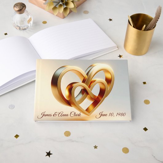 Wedding Infinity and Gold Heart Symbol ゲストブック (正面見開き)