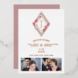 Wedding Initials 2 Photos Real Rose Gold Effect 箔招待状