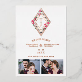 Wedding Initials 2 Photos Real Rose Gold Effect  箔招待状