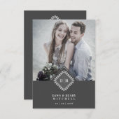 Wedding Initials Ornamental Lace Sophisticated サンキューカード (正面/裏面)