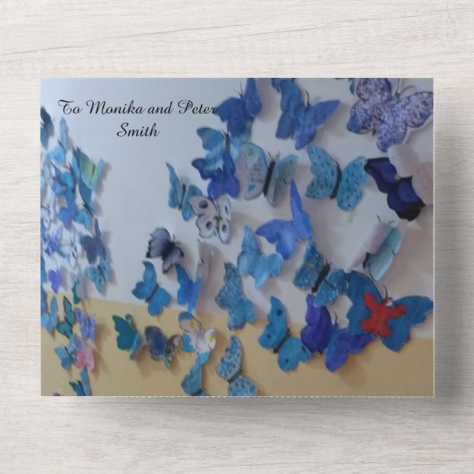 wedding invitatio blue butterflies オールインワン招待状 (正面)