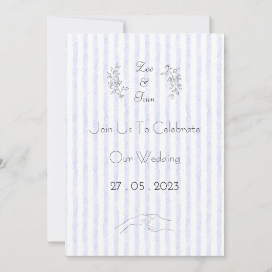 Wedding Invitation (12,7 x 17,8 cm) - Blue Stripes 招待状 (正面)