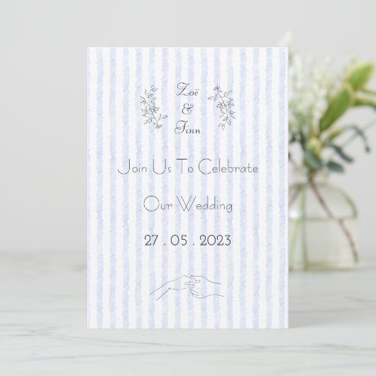 Wedding Invitation (12,7 x 17,8 cm) - Blue Stripes 招待状 (スタンド正面)