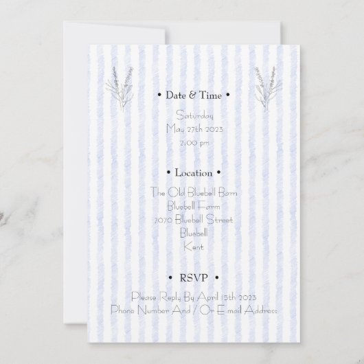 Wedding Invitation (12,7 x 17,8 cm) - Blue Stripes 招待状 (裏面)