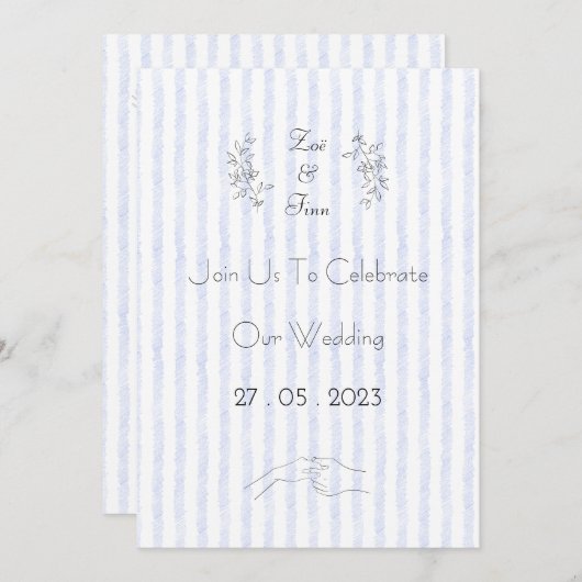 Wedding Invitation (12,7 x 17,8 cm) - Blue Stripes 招待状 (正面/裏面)