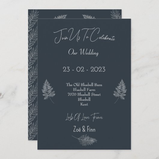Wedding Invitation (12,7x17,8cm) - Blue And White 招待状 (正面/裏面)