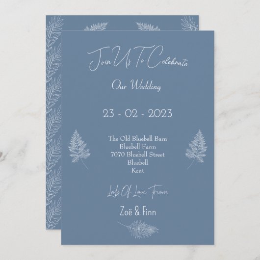 Wedding Invitation (12,7x17,8cm) - Blue And White 招待状 (正面/裏面)