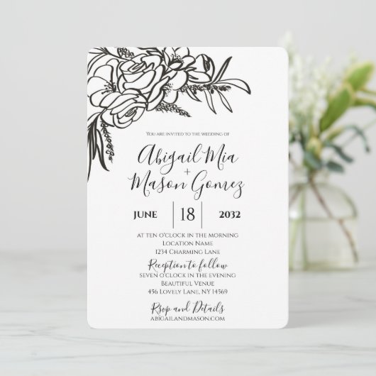 Wedding Invitation Black & White 招待状 (スタンド正面)