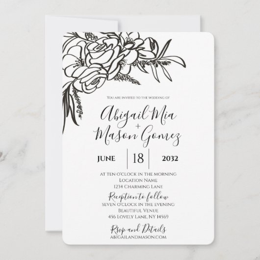 Wedding Invitation Black & White 招待状 (正面)