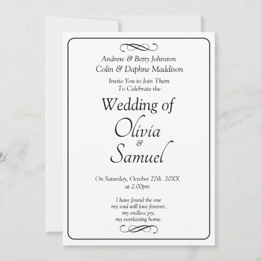 Wedding Invitation Black & White with Infinity 招待状 (正面)