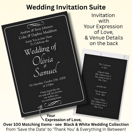 Wedding Invitation Black & White with Infinity 招待状