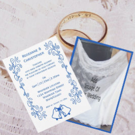 Wedding Invitation Blue Sapphire Bells Scrollwork 招待状