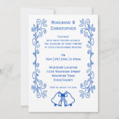 Wedding Invitation Blue Sapphire Bells Scrollwork 招待状 (正面)