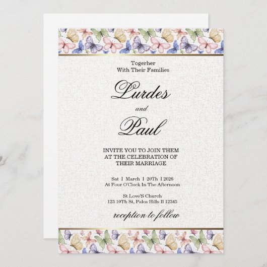  Wedding invitation  Border Butterfly 招待状 (正面/裏面)